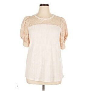 Hailey & Co Stretch Knit Lace Ribbed Puff Sleeve Boutique Top, NWOT, Sz 1X